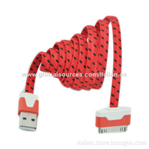 Flat Noodle Shape Fabric Nylon Braided USB Charging Cable for iPhone 5/4